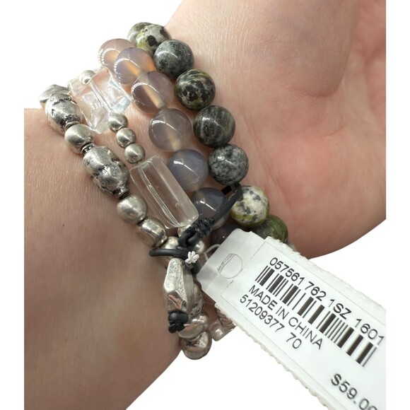 J. Jill Elephant Charm Bracelet Textured Metal Stone Beaded Stackable Earthy NWT - Picture 12 of 12